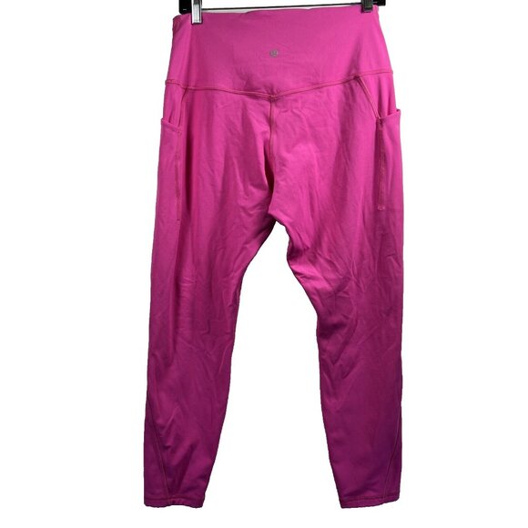 Lululemon Women's Leggings Size 12 Solid Pink Side Pockets Ankle Pull On Stretch - Picture 2 of 6